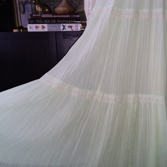 Vintage Cotton Gauze Mint Lace Prairie Maxi Dress Sz XS - Picture 5 of 10